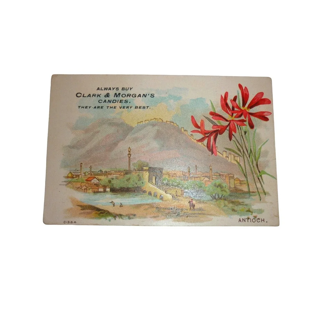 Antique 1880s Victorian‎ Trade Card Clark & Morgan Quincy IL Antioch Scenic Art